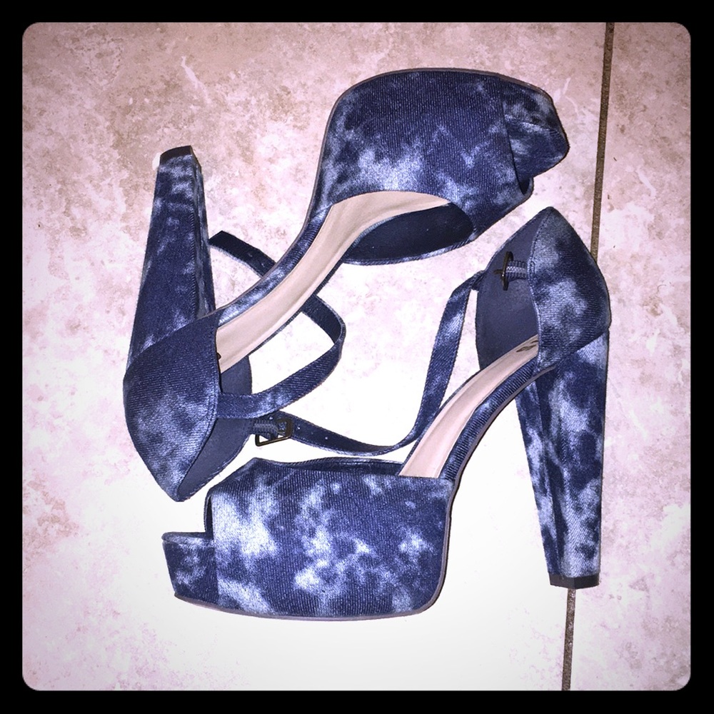 Denim platform heels